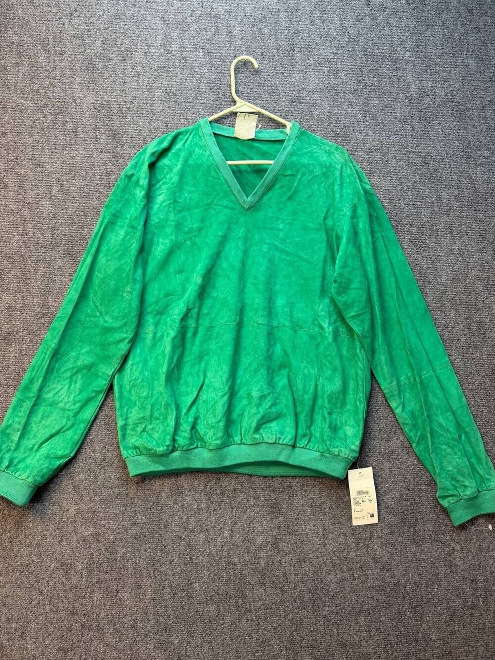 Gianni Versace Men Leather Sweatshirt L Green V Neck Made in Italy New